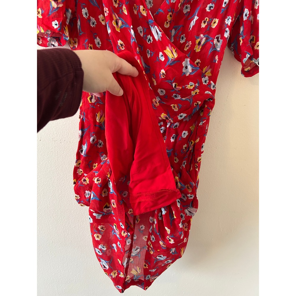 Zapa Paris Red Floral Silk Blend Wrap Mini Dress Size 38 - Picture 6 of 14